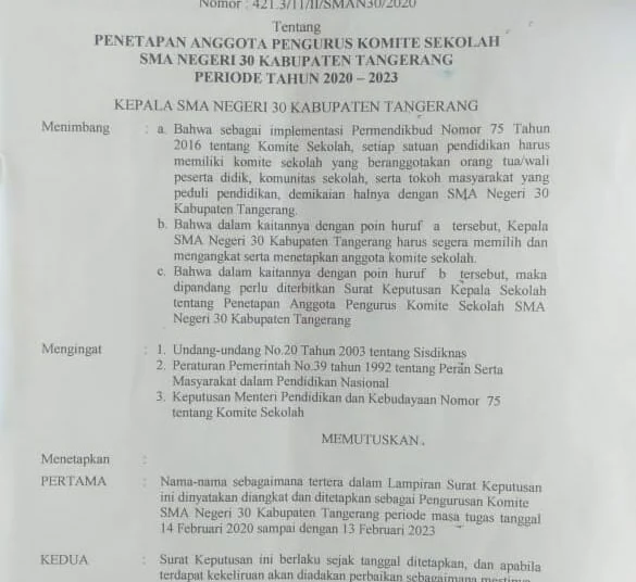 Komite SMAN 30 Kab. Tangerang Lapor KCD Pascapemberhentian Sepihak