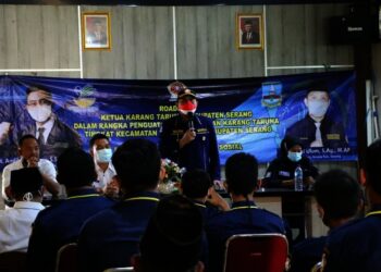 PENGUATAN KELEMBAGAAN–Bahrul Ulum, Ketua Karang Taruna Kabupaten Serang, roadshow dalam rangka penguatan kelembagaan Karang Taruna kecamatan dan desa se- Kabupaten Serang, Rabu (8/9/2021). (ISTIMEWA)