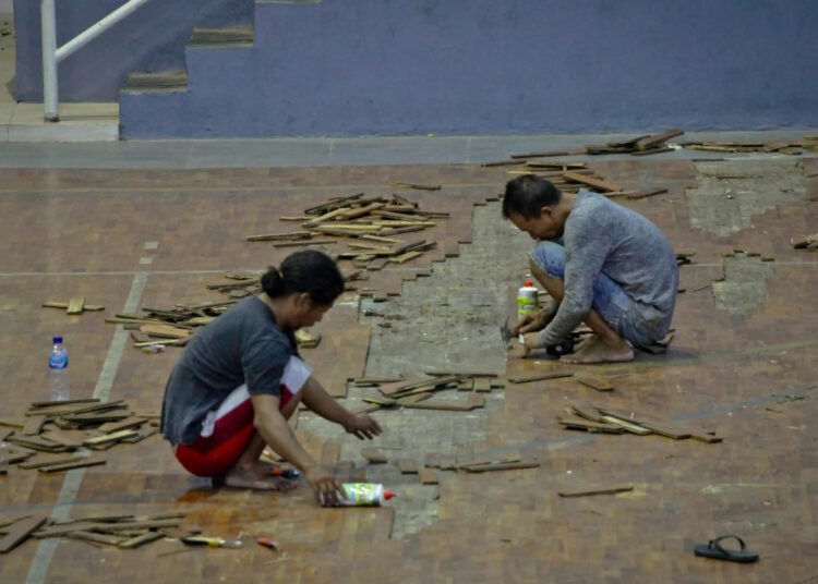 Foto Perbaikan GOR Dimyati Tangerang Usai Tergenang Banjir