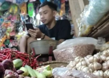 Seorang pedagang di Pasar Badak Pandeglang, menunggu pembeli, Kamis (26/5/2022). (ISTIMEWA)