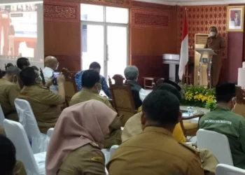 Wakil Bupati Serang, Pandji Tirtayasa, menyampaikan sambutan pada acara workshop evaluasi pengelolaan keuangan dan pembangunan desa di Kabupaten Serang, Senin (6/6/2022). (ISTIMEWA)