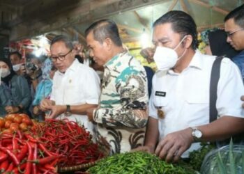 SIDAK PIR–Menteri Perdagangan Republik Indonesia (Mendag RI) Zulkifli Hasan, sidak harga sejumlah sembako di Pasar Induk Rau (PIR), Kota Serang, Kamis (28/7/2022). (ISTIMEWA)