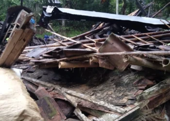 Kondisi rumah warga Saketi yang ambruk, akibat hujan deras dan angin kencang. (ISTIMEWA)