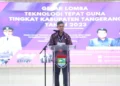 PEMAPARAN: Kepala DPMPD Kabupaten Tangerang Yayat Rohiman saat menyampaikan pemaparan terkait TTG di Kabupaten Tangerang. (DOK/SATELIT NEWS)