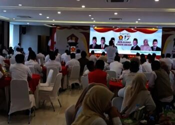 Suasana perayaan HUT Partai Gerindra ke-17, di Kantor DPD Gerindra Banten, Kota Serang, Kamis (6/2/2025). (LUTHFI/SATELITNEWS.COM)