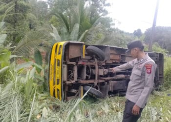Bus Berpenumpang di Lebak Terguling Belasan Orang Terluka