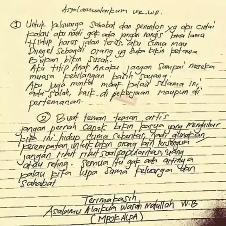 Beredar Surat Wasiat Mpok Alpa di Media Sosial, Begini Kata Suaminya