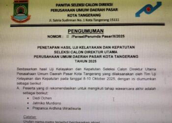 Ini Nama Tiga Besar Calon Direktur Perumda Pasar Tangerang yang Masuk Tahap Akhir