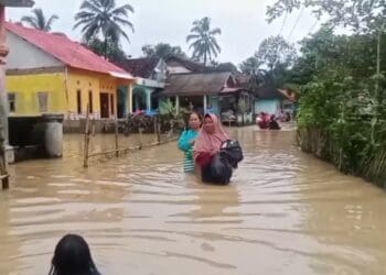 Akibat luapan Sungai Cilemer dan Cimoyan, ratusan rumah warga di Desa Idaman, Kecamatan Patia, Kabupaten Pandeglang, terendam banjir, Minggu (11/1/2026). (ISTIMEWA)