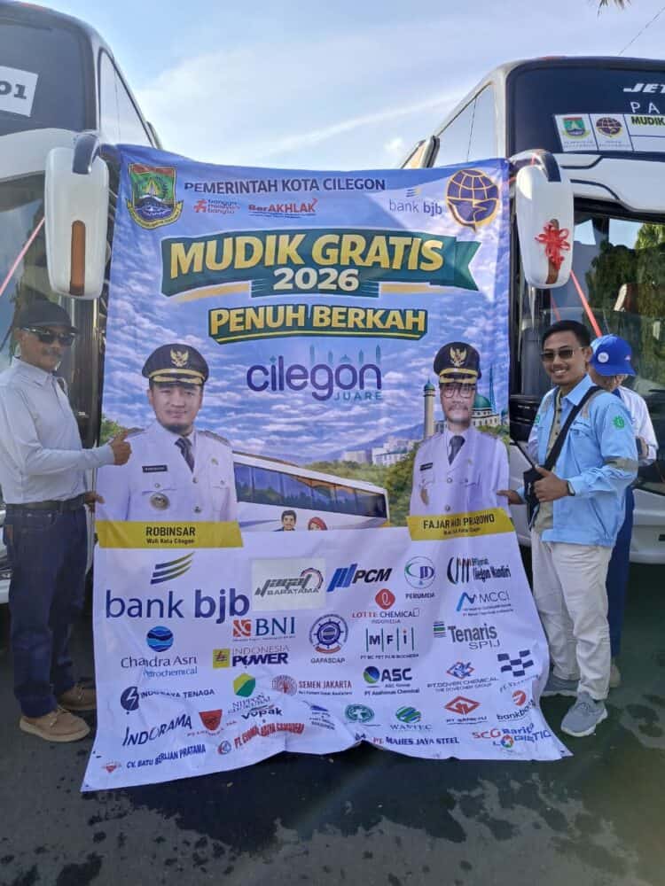 Bekerjasama dengan PT IRT, Pemkot Cilegon menggelar program mudik gratis, Minggu (15/3/2026). (ISTIMEWA)