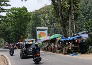 Jalur Wisata Labuan - Carita, terlihat lengang dari kendaraan. Dan kawasan Pantai Carita pun, tampak sepu pengunjung. (MARDIANA/SATELITNEWS.COM)
