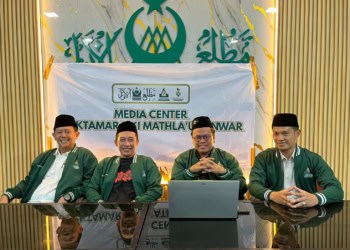 Panitia Muktamar Mathla'ul Anwar, memberikan pernyataan persiapan acara muktamar, di Media Center, Kamis (9/4/2026). (ISTIMEWA)