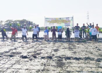 MENANAM PADI : Dinas Pertanian Provinsi Banten bersama instansi terkait melakukan penanaman padi pada program LTT di Kota Cilegon. (ISTIMEWA)