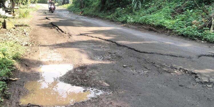 JALAN RUSAK : Ruas jalan Nanggor-Paniis, Kecamatan Koroncong, Kabupaten Pandeglang sejak belasan tahun lalu dibiarkan rusak parah dan belum pernah dilakukan perbaikan. Terkait hal itu, Pemprov Banten memberikan penilaian buruk terhadap kinerja pembangunan di Pandeglang. (ISTIMEWA)