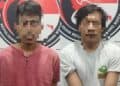 DIAMANKAN – Dua pelaku pengedar dan pengguna narkoba jenis sabu, diamankan ke Mapolresta Serang Kota. (ISTIMEWA)