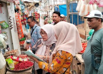 PANTAUAN – Tim Dinas Koperasi UMKM Perindustrian dan Perdagangan (Diskoumperindag) Kabupaten Serang, memantau harga kebutuhan sembako di pasar tradisional, Rabu (3/6/2026). (ISTIMEWA)