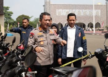 HASIL CURIAN : Sepeda motor hasil curian diamankan di Mapolda Banten sebagai barang bukti. (ISTIMEWA)