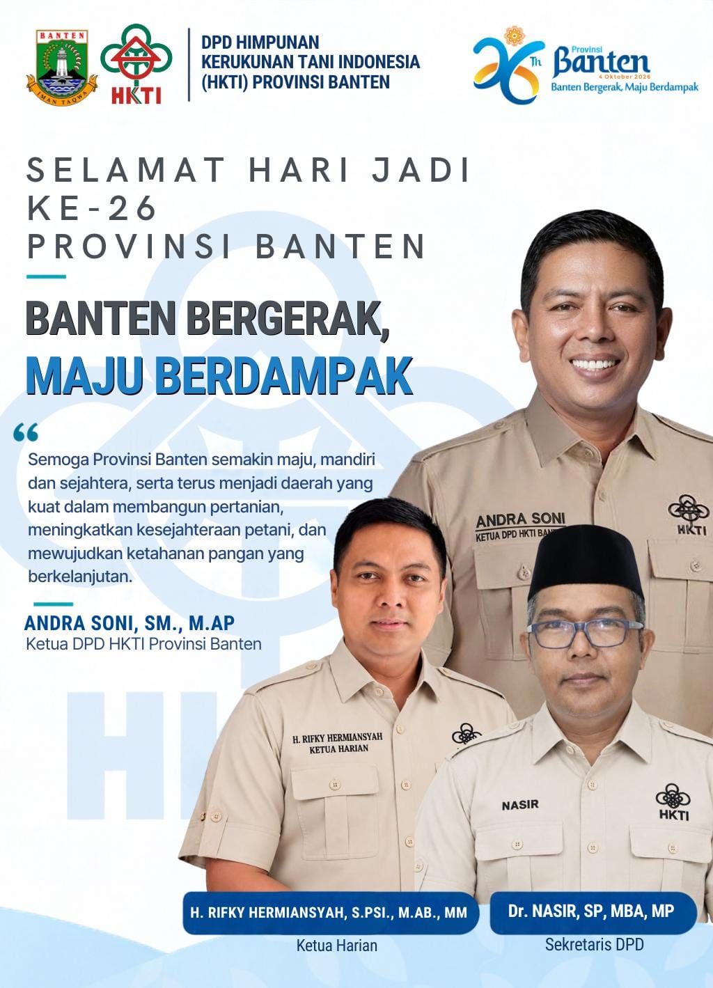Selamat Hari Jadi Ke 26 Provinsi Banten DPD HKTI Prov. Banten